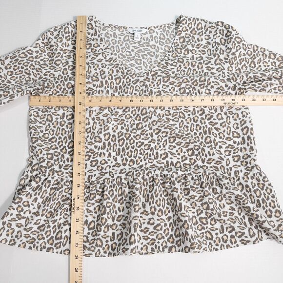 Nine West Leopard Animal Print V Neck Peplum Blouse Womens Large Crepe Chiffon - Picture 4 of 14